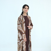 Abaya ouverte à imprimé marbré pour femme, grande taille, manches longues, style kimono, cardigan ample et fluide, robe maxi musulmane