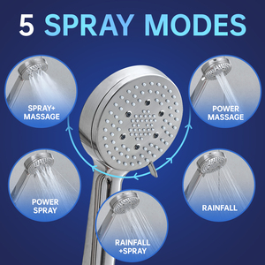 Grifo Monomando de latón y níquel cepillado con barra deslizante, rociador de ducha de lluvia de 5 funciones, juego mezclador de ducha de baño - Product Image 5