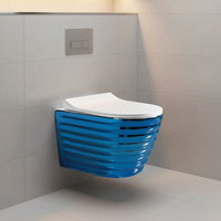 WC suspendu monobloc en céramique bleu, design moderne, sans bride, facile à installer pour salles de bain