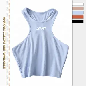 Tops 2022 Logo Crop Top Vrouwen Basic Mouwloze Slanke Hoge Hals Racerback Witte Spandex Voorzien Cropped Panty Geribbelde Crop Tank top