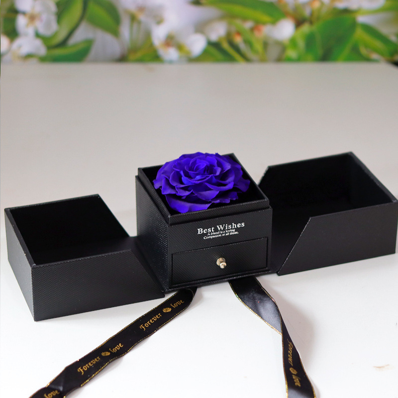Boîte double ouverte noire fleur bleu royal