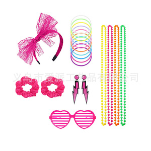 Halloween Costume 80s Neon Party Outfit Lace Bow <b>Headband</b> Hair Accessories <b>Sunglasses</b> Set - Product Image 3