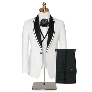 Traje de <span class=keywords><strong>Novio</strong></span> Blanco de 3 Piezas: Chaqueta de Solapa Cruzada con un Botón, Pantalón y <span class=keywords><strong>Chaleco</strong></span> para Boda o Banquete - Product Image 1