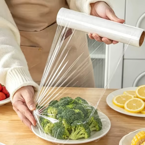 300m 50cm Width Transparent Intaglio Printed PE Cling Film Food Grade Virgin Catering & Hotel Use Food Wrapping Fresh Keeping