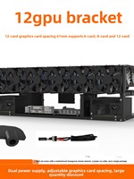 Rak Desktop Baru 6/8/12-Slot Tipe Terbuka dengan Dual-Power-Supply untuk Kartu Grafis, Dilengkapi Kipas Pendingin dan Braket Pemasangan