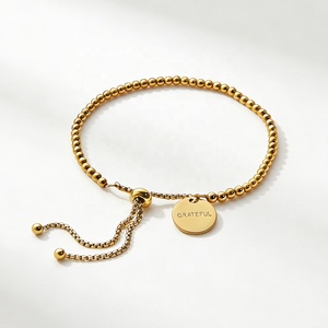 Pulsera <span class=keywords><strong>de</strong></span> Cadena Deslizante Ajustable con Mensaje Inspirador Grabado en Tono Dorado con Cuentas para Mujer, Uso Diario - Product Image 1