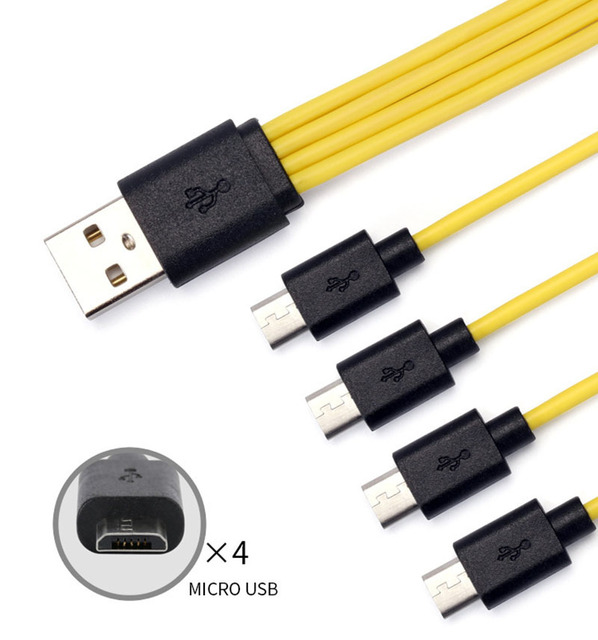 Wholesale 25cm USB A to Micro USB 4 in 1 battery charger cable multi-function 4 micro interfaces fast charging data line