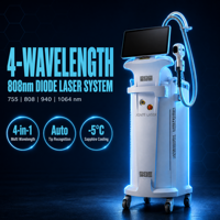Machine d'épilation au laser à diode 808 nm, 4 tailles de spot interchangeables, 755 nm/808 nm/940 nm/1064 nm, épilation permanente à 4 longueurs d'onde