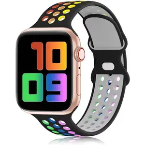 Toptan apple izle nike bilekliği-Çift renkli silikon kordonlu saat kauçuk saat kayışı iWatch Nike + silikon su geçirmez sapanlar Apple saat bandı saat kayışı