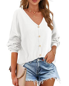 Camisetas <span class=keywords><strong>de</strong></span> uso múltiple, blusas con botones y cuello <span class=keywords><strong>de</strong></span> pico <span class=keywords><strong>de</strong></span> punto transpirable <span class=keywords><strong>para</strong></span> mujer, cárdigans <span class=keywords><strong>de</strong></span> calle clásicos ligeros informales - Product Image 2