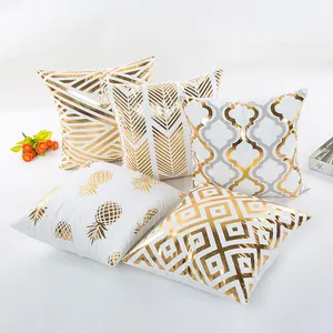 Home Decorative-Throw Pillow Covers Gold Foil Pillow Covers, Geometric Square Cushion Covers Decor Sofa Bedroom