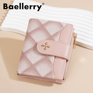 กระเป๋าสตางค์สั้นผู้หญิง Baellerry ลายเพชรสีชมพู กระเป๋าใส่เหรียญแบบซิปบางเฉียบ ใช้ได้ทุกวัน - Product Image 1