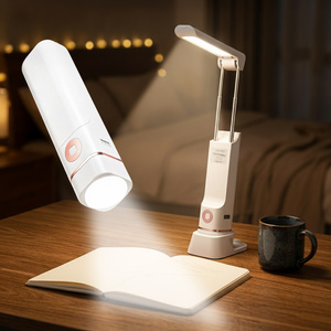 2 in 1 충전식 책상 램프 손전등 LED 책상 램프 시력 보호 테이블 램프 충전식 무선 모던 화이트 사무실용 - Product Image 1