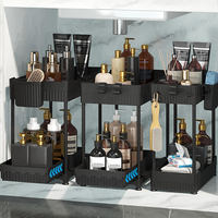 Organisateur de rangement multifonctionnel en plastique PP pour salle de bain, à 2 niveaux, sous l'évier de cuisine, avec tiroir coulissant