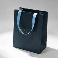 Sacs en papier cartonnés de luxe personnalisés avec logo de marque, pour bijoux, petits sacs cadeaux, sacs shopping bleus avec logo