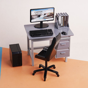 Miniatur-Puppenhaus-Büroschreibtisch, Computertisch, Szenenmodell-Ornament, Spielzeug für Kinder-Rollenspiele, Tastatur und Maus - Product Image 1
