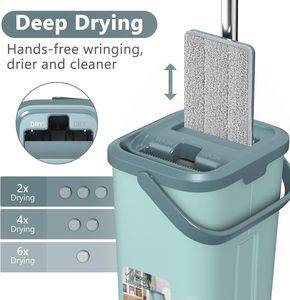 Mopa Plana de Alta Gama para el Hogar con Cubeta, Lavado de Pisos sin Esfregar, Uso en Seco y Húmedo, Mopa Giratoria Retráctil de Microfibra - Product Image 4