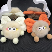 Accessoires de porte-clés : Breloque en fausse fourrure pelucheuse, nœud rembourré doux, boule de charbon écologique, porte-clés promotionnel personnalisable