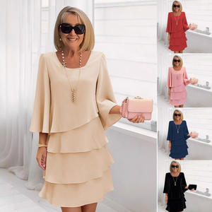 กระโปรงทรงเค้กสีพื้นแฟชั่นฤดูร้อนปี 2026 สำหรับผู้หญิง สไตล์หรูหราสง่างาม เหมาะสำหรับใส่ไปทำงาน ทรงแม็กซี่ เอวสูง ระบายอากาศได้ดี จับจีบ คอวี - Product Image 5