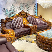Canapé en bois massif de style chinois européen moderne, canapé haut de gamme en cuir de vachette noir et or pour salon de villa