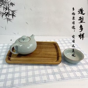Custom-made Chinese acacia wood tray for <b>teacups</b>, suitable for home use around a stove, solid wood, vintage style. - Product Image 2