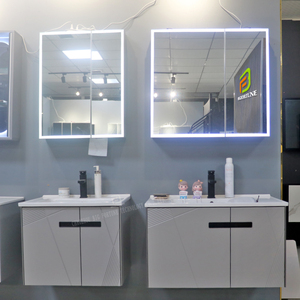 ตู้ห้องน้ำติดผนังแบบลอยตัวพร้อมอ่างล้างหน้าเดี่ยว ตู้เก็บของในห้องน้ำไม้จริงพร้อมกระจกอัจฉริยะ - Product Image 2