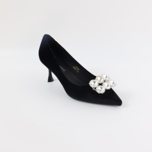 European American Style Women's Pumps High <strong>Heels</strong> <strong>Stiletto</strong> with Rhinestone <strong>Low</strong> Mouth Suede Pointed <strong>Heels</strong> Slip-On Closure - Product Image 2