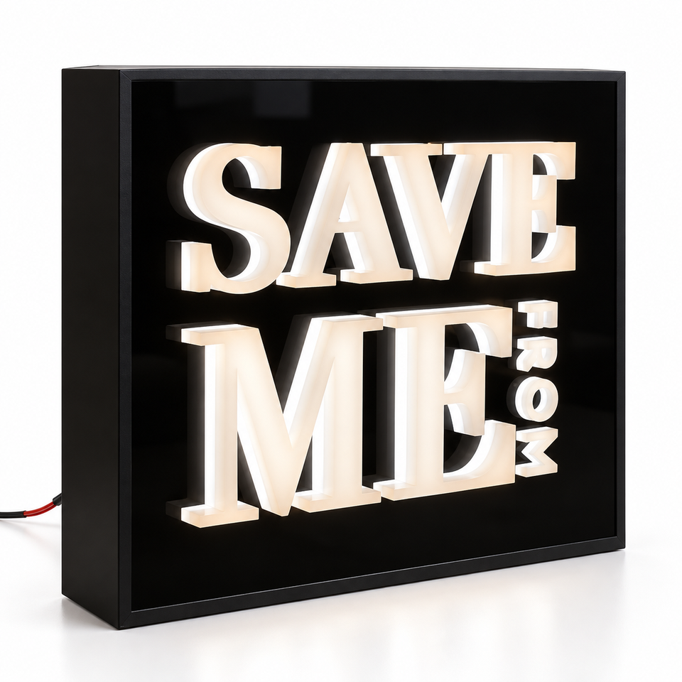 LED Sign Custom Logo 3D Illuminated Letter Box White Letters Black ...