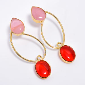 Boucle d'oreille en laiton plaqué or 14k pierres précieuses fabricant de bijoux pierres précieuses en laiton fait à la main fournisseur unique de bijoux en pierres précieuses en laiton - Product Image 6