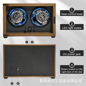 Boîte à remontoir de montre automatique en bois à double rotation avec lumière LED bleu glace pour le rangement des montres mécaniques - Product Image 3