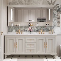 Ensemble de meubles de salle de bain en bois massif de style américain, lavabo en dalle de roche intégré sans joint, meuble de lavabo double à poser au sol