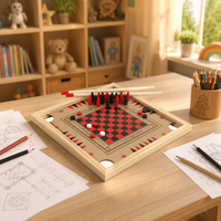 Jeu de société en bois double face 2-en-1 : Carrom, Backgammon et Dames pour Enfants et Adultes – Vente en gros