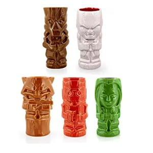 Bar fête forme personnalisée conception porcelaine Tiki tasse ensembles de tasses peinture à la main 4 Pack mini céramique grès Tiki verres à liqueur - Product Image 5