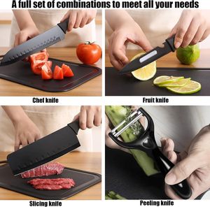 Ensemble de 6 couteaux de cuisine noirs avec planche à découper, ciseaux et éplucheur pour la cuisine - Product Image 3
