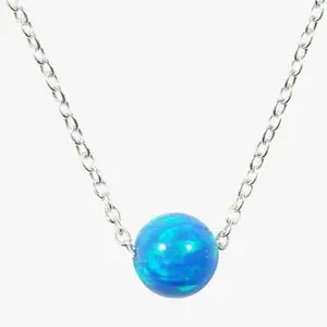 Aksesuarları benzersiz Opal boncuk tek Hawaiian mavi Opal toprak bilyalı kolye ayar gümüş zincir mavi Opal topu nokta kolye