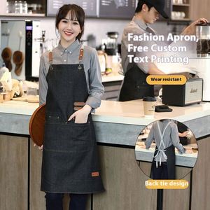 เสื้อผ้าทำงานร้านชานมพิมพ์โลโก้ตามสั่งสำหรับผู้หญิง - ผ้ากันเปื้อนผ้าแคนวาสกันน้ำ ผลิตจากผ้าฝ้ายสำหรับงานปาร์ตี้ - Product Image 4