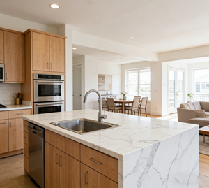 Composant en quartz blanc Willow, étanche et durable, design moderne et écologique pour plan de travail de cuisine et usage hôtelier - Product Image 3