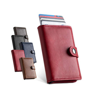 Porte-cartes de visite automatique en cuir haut de gamme, portefeuille, porte-monnaie et porte-cartes avec fonctions antivol. - Product Image 1