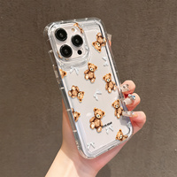 Coque de téléphone portable transparente antichoc motif ours mignon avec nœud pour iPhone 14 15 Plus 16 17 18 Pro Max