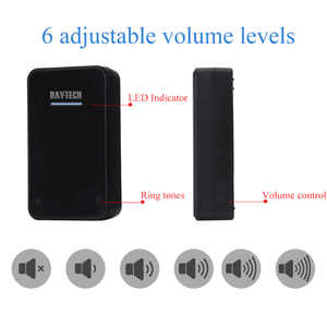 Sonnette <span class=keywords><strong>sans</strong></span> <span class=keywords><strong>fil</strong></span> Daytech nouvelle génération, étanche IP44, noire, avec 48 sonneries, portée de 300 m, personnalisable pour la maison et le bureau - Product Image 3