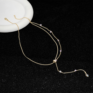 Collier Lariat en Améthyste Naturelle 2026, Forme en Y, Double Couche, Plaqué <span class=keywords><strong>Or</strong></span> 18K, Chaîne à Maillons O, Cristal Zircon CL26-11 - Product Image 4