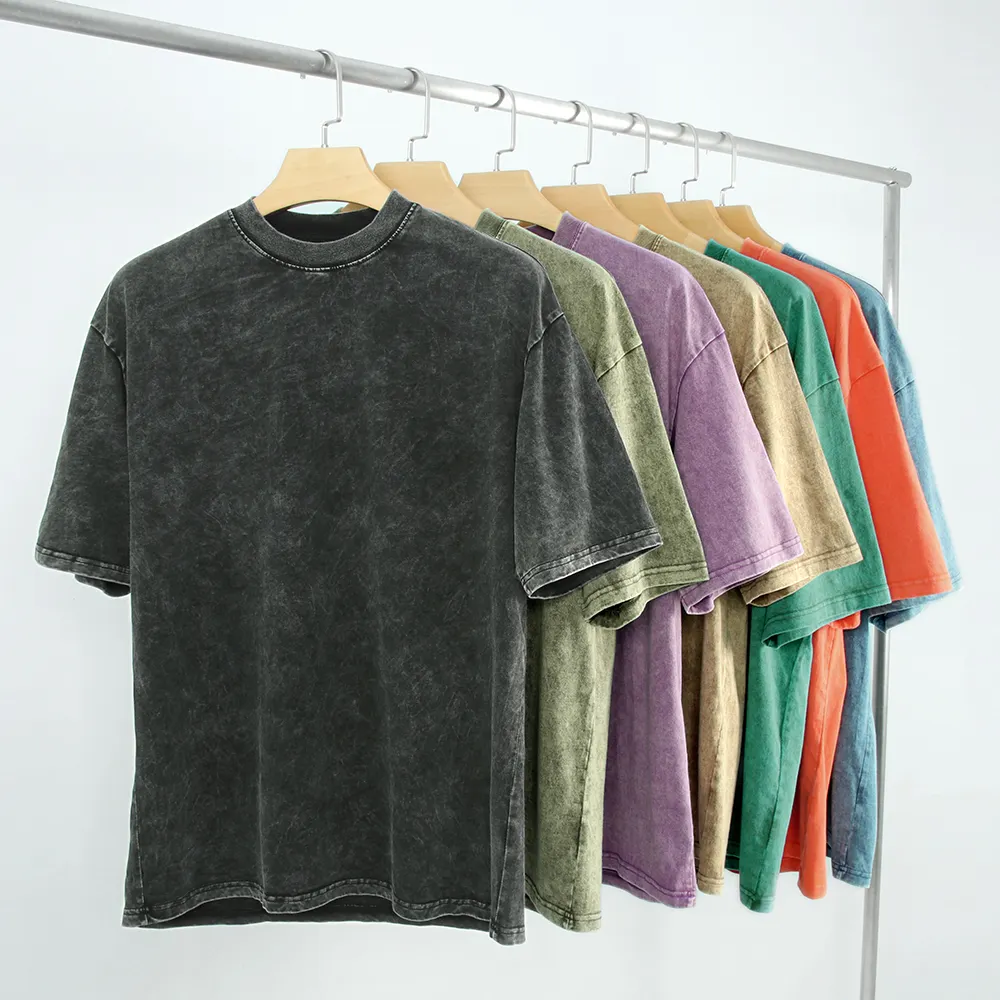 240GSM Premium Cotton Acid Wash Vintage Men T Shirt Plus Size Streetwear Distressed Retro Blank T-Shirt