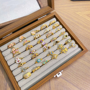 HJ70 New China Ancient Palace Trendy Emaille Vergoldeter Öltropfen Ring Damen blume Schmetterling Nische Licht Luxus Hochwertig - Product Image 2