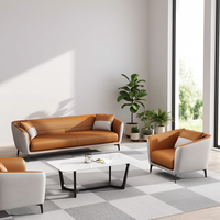 Canapé de bureau moderne pour réception d'entreprise et salle de réunion, trois places, style minimaliste, ensemble table basse en cuir