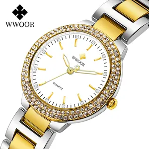 Dames Luxe Polshorloges Vrouwen Crystal Strass Horloges Klok Vrouwen Montre Femme 2023 Goud Roestvrij Staal Zilver Legering 9Mm