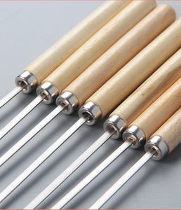 Palillos de madera para barbacoa con mango de acero inoxidable, tenedores redondos y planos de metal, tenedores de aguja para barbacoa, herramientas para exteriores - Product Image 4