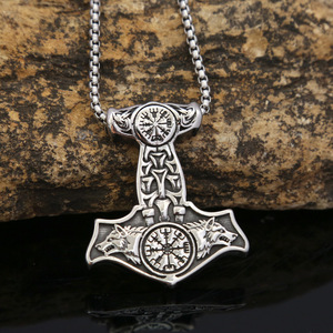 yunnique Stainless Steel Viking Thor Hammer Pendant Necklace Men Retro Hip Hop Jewelry Gift Steel Colored <b>Chain</b> - Product Image 2
