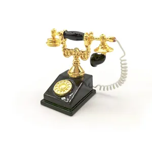 Rumah Boneka Miniatur Telepon Dalam Warna Hitam, untuk Dekorasi Rumah Boneka HC004C Model Lama