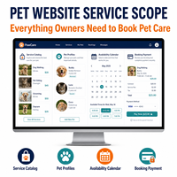 Conception et développement de site web de réservation de services pour animaux de compagnie avec catalogue de services, profils d'animaux et calendrier d'agendas disponibles
