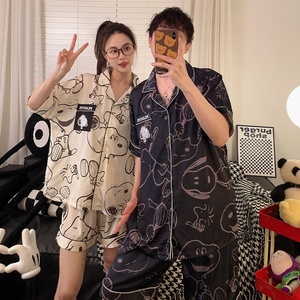 Ensemble de pyjama trois pièces pour couple, style coréen, mignon, anti-âge, cardigan, pantalon à manches courtes, grande taille, pour homme, pour la maison - Product Image 2
